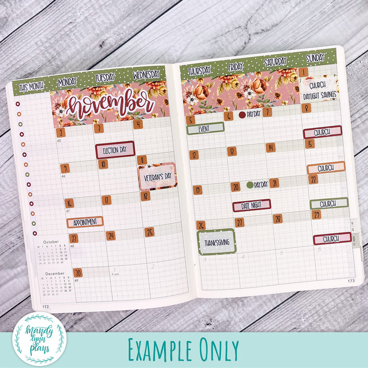 November 2026 or Any Month Monthly Kit || Wonderland 222 A5, B6, A6 || Rustic Grace || 385