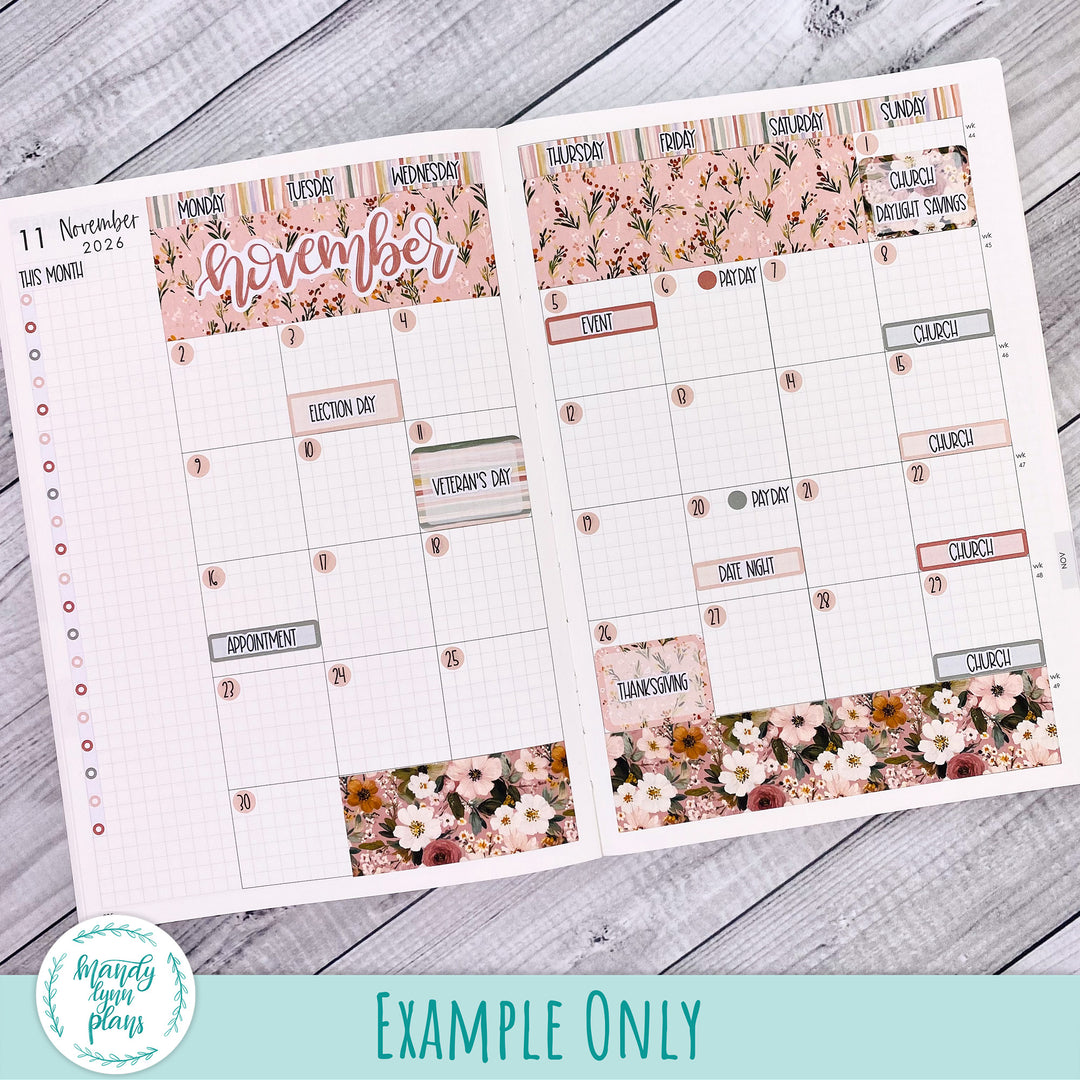 November 2026 or Any Month Monthly Kit || A5, B6, A6 Plans by Just Scribble || Rustic Grace || 385