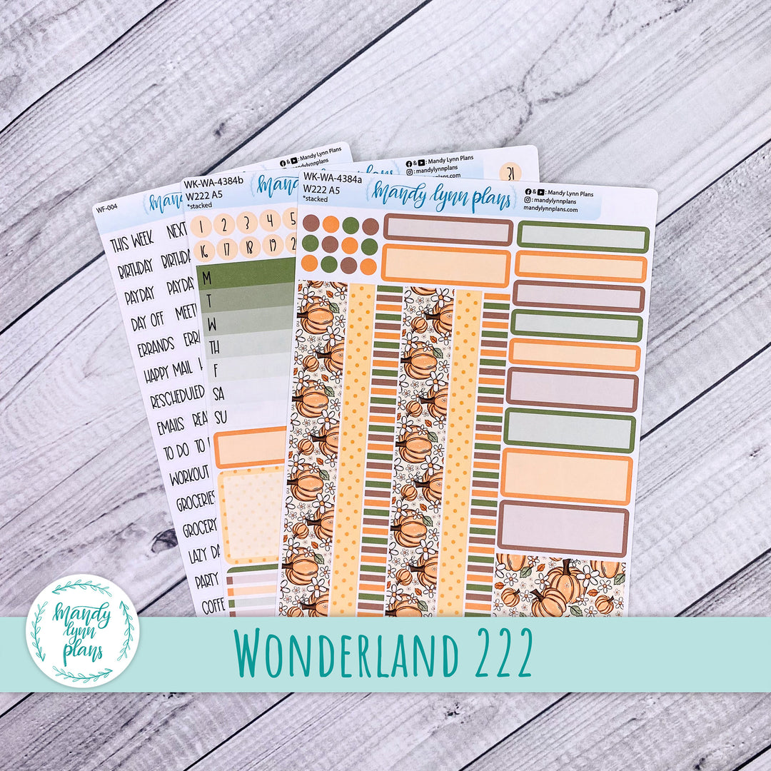 Weekly Kit || Wonderland 222 A5, B6, A6 || Stacked, Unstacked, Horizontal || Pumpkins and Daisies || 384