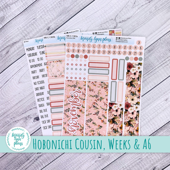 November 2026 or Any Month Monthly Kit || Hobonichi Cousin, Weeks, A6 || Burgundy Blush || 383