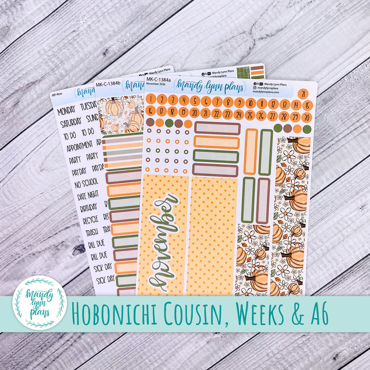 November 2026 or Any Month Monthly Kit || Hobonichi Cousin, Weeks, A6 || Pumpkins and Daisies || 384