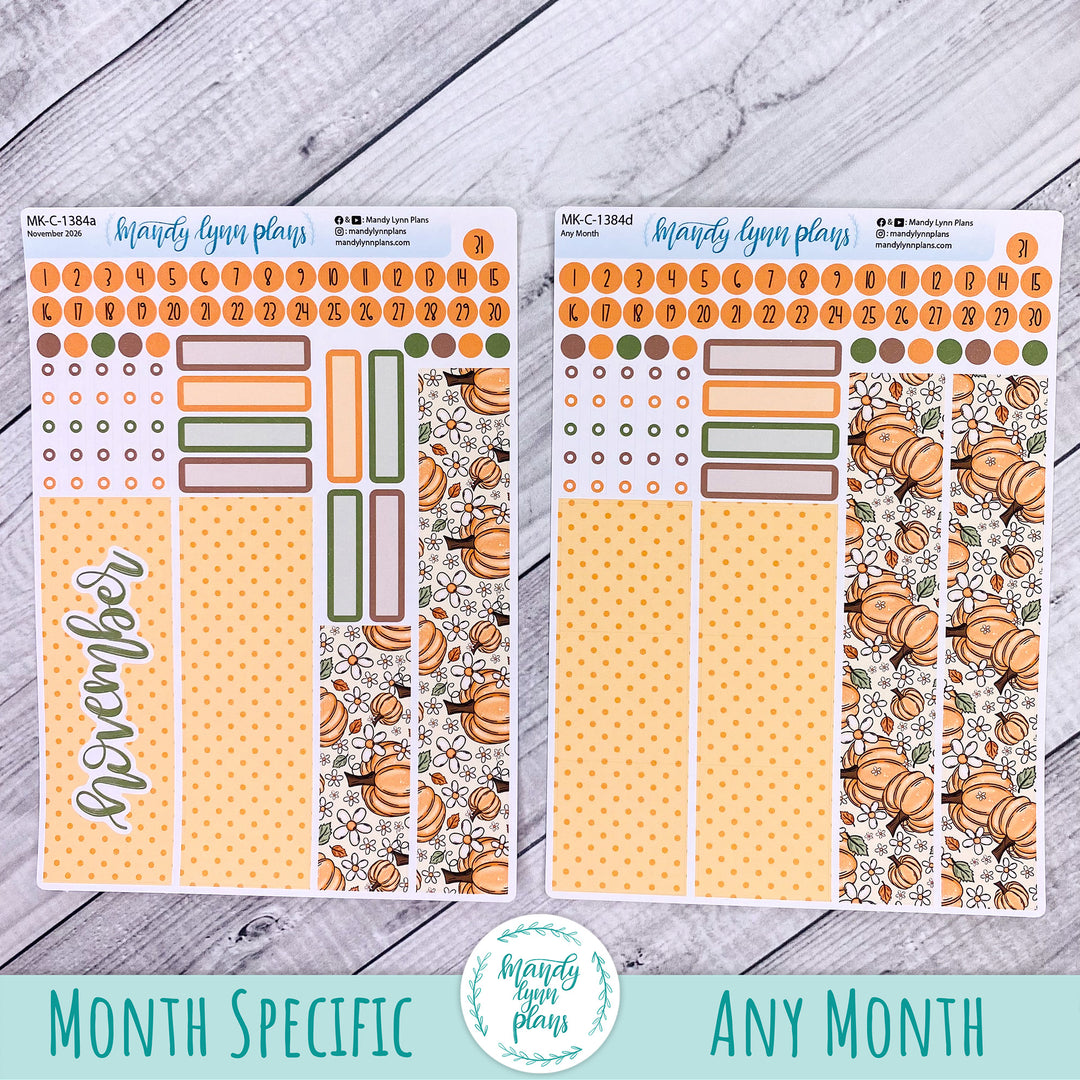 November 2026 or Any Month Monthly Kit || Hobonichi Cousin, Weeks, A6 || Pumpkins and Daisies || 384