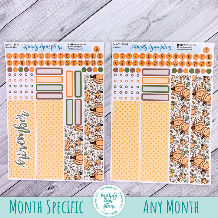 November 2026 or Any Month Monthly Kit || Hobonichi Cousin, Weeks, A6 || Pumpkins and Daisies || 384