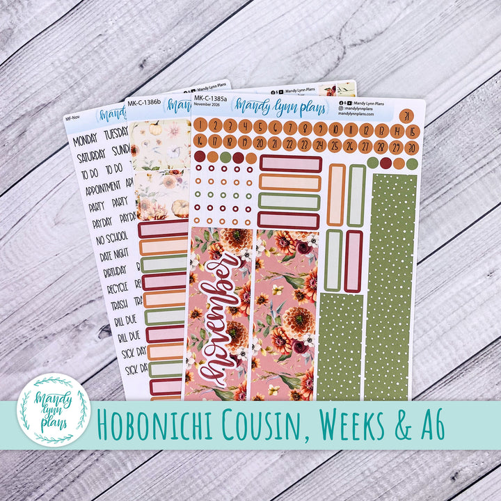 November 2026 or Any Month Monthly Kit || Hobonichi Cousin, Weeks, A6 || Autumn Bouquet || 386