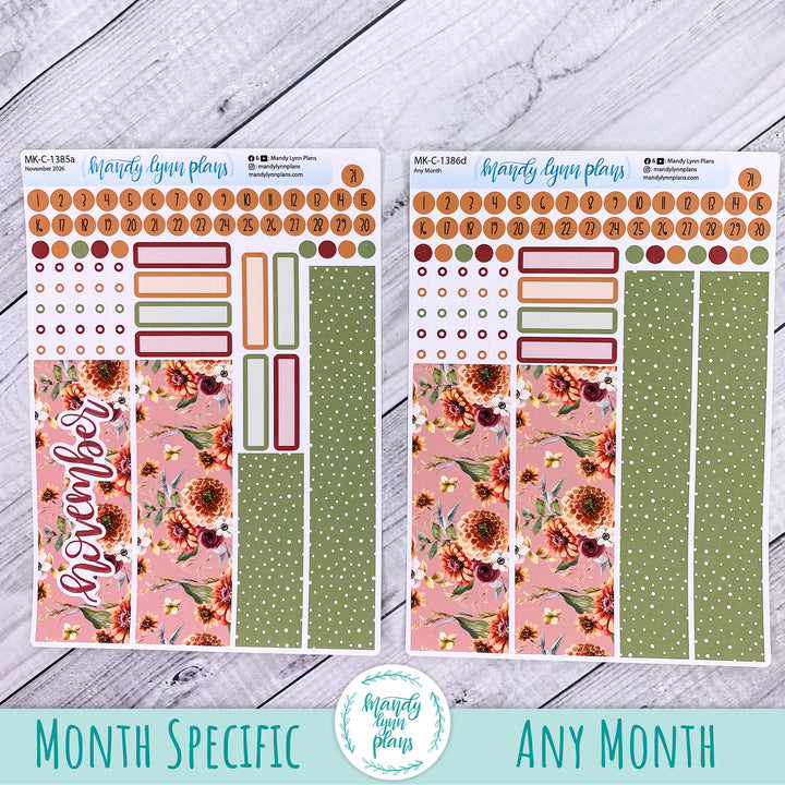 November 2026 or Any Month Monthly Kit || Hobonichi Cousin, Weeks, A6 || Autumn Bouquet || 386