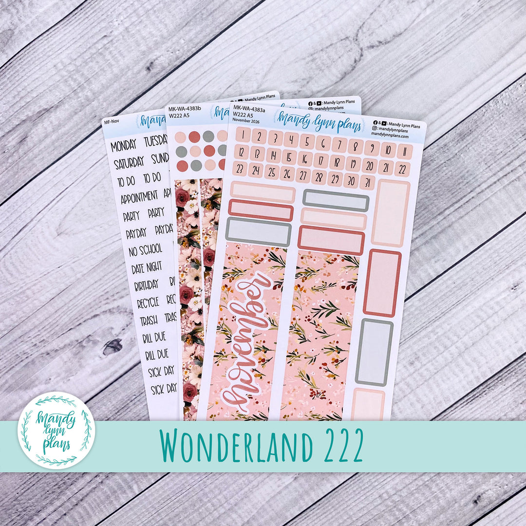 November 2026 or Any Month Monthly Kit || Wonderland 222 A5, B6, A6 || Burgundy Blush || 383