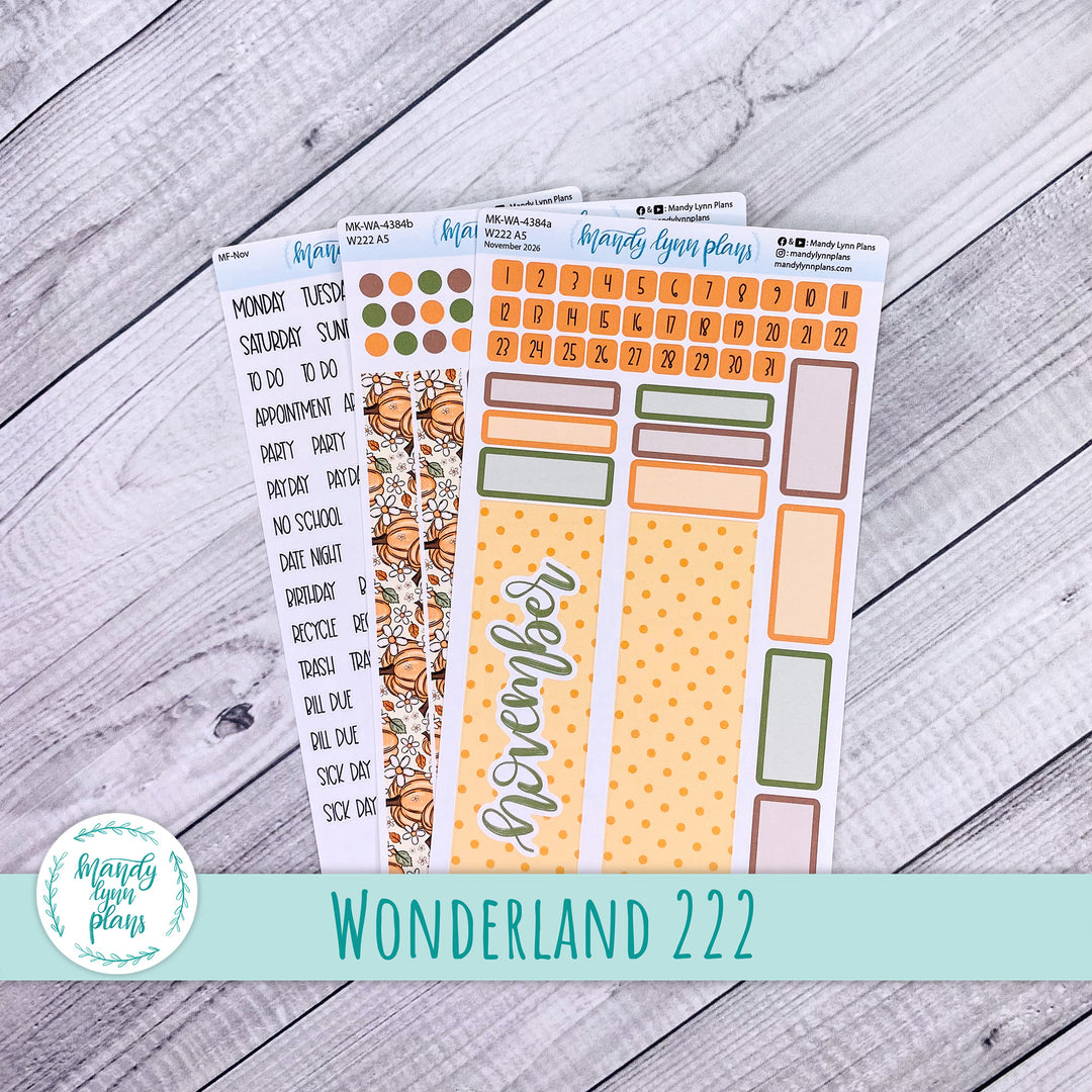 November 2026 or Any Month Monthly Kit || Wonderland 222 A5, B6, A6 || Pumpkins and Daisies || 384