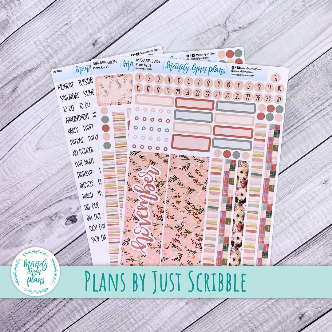 November 2026 or Any Month Monthly Kit || A5, B6, A6 Plans by Just Scribble || Burgundy Blush || 383