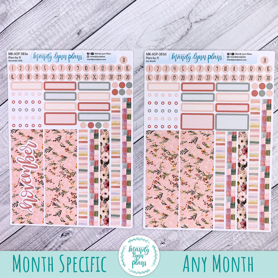 November 2026 or Any Month Monthly Kit || A5, B6, A6 Plans by Just Scribble || Burgundy Blush || 383