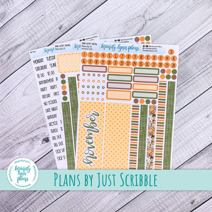 November 2026 or Any Month Monthly Kit || A5, B6, A6 Plans by Just Scribble || Pumpkins and Daisies || 384