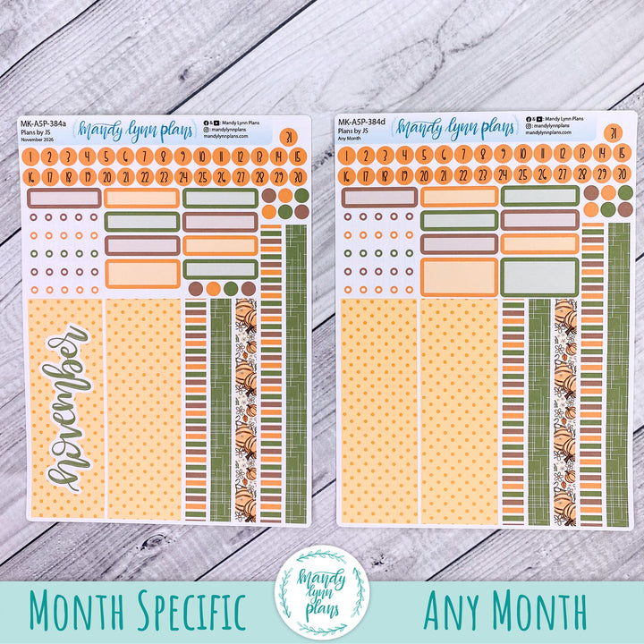 November 2026 or Any Month Monthly Kit || A5, B6, A6 Plans by Just Scribble || Pumpkins and Daisies || 384