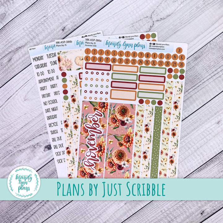 November 2026 or Any Month Monthly Kit || A5, B6, A6 Plans by Just Scribble || Autumn Bouquet || 386