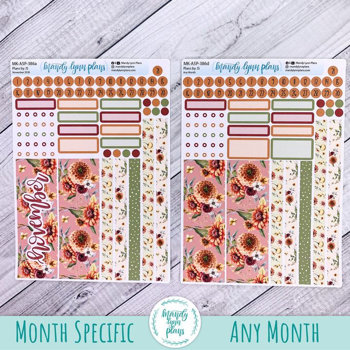 November 2026 or Any Month Monthly Kit || A5, B6, A6 Plans by Just Scribble || Autumn Bouquet || 386