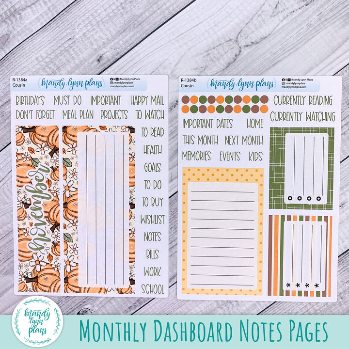 November Dashboard Kit || Hobonichi, Common Planner, Wonderland 222, Plans by Just Scribble || Pumpkins and Daisies || 384