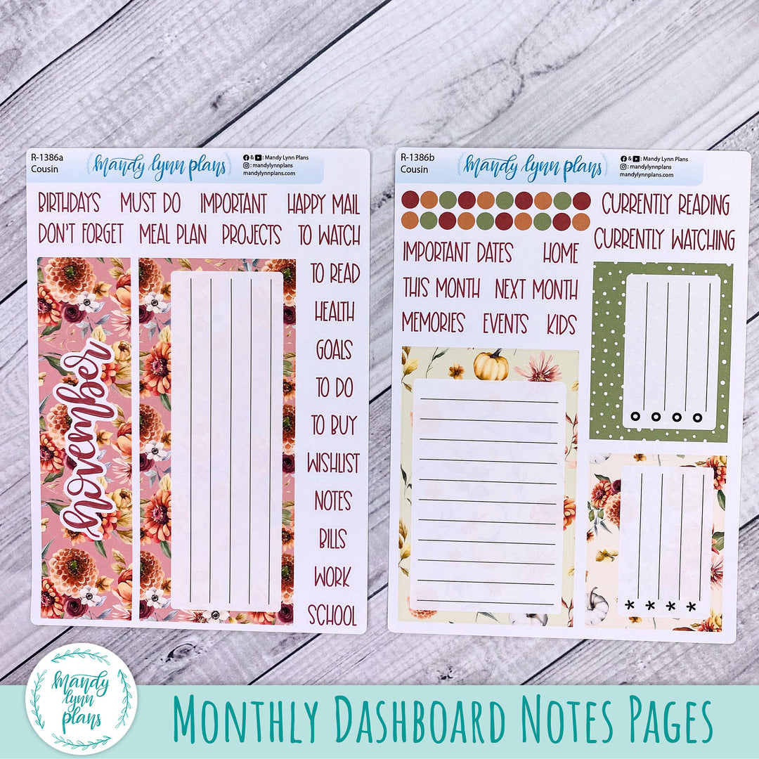 November Dashboard Kit || Hobonichi, Common Planner, Wonderland 222, Plans by Just Scribble || Autumn Bouquet || 386
