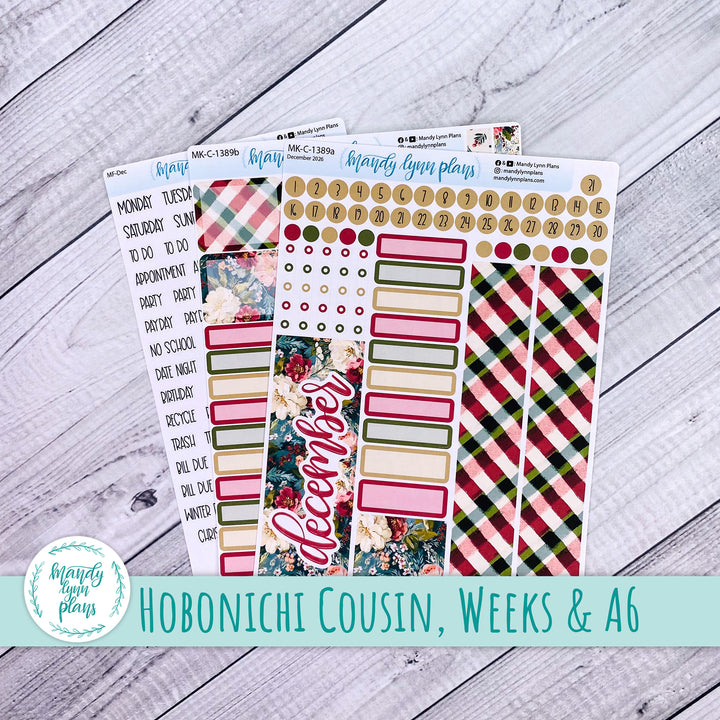 December 2026 or Any Month Monthly Kit || Hobonichi Cousin, Weeks, A6 || Holly and Ivy || 389