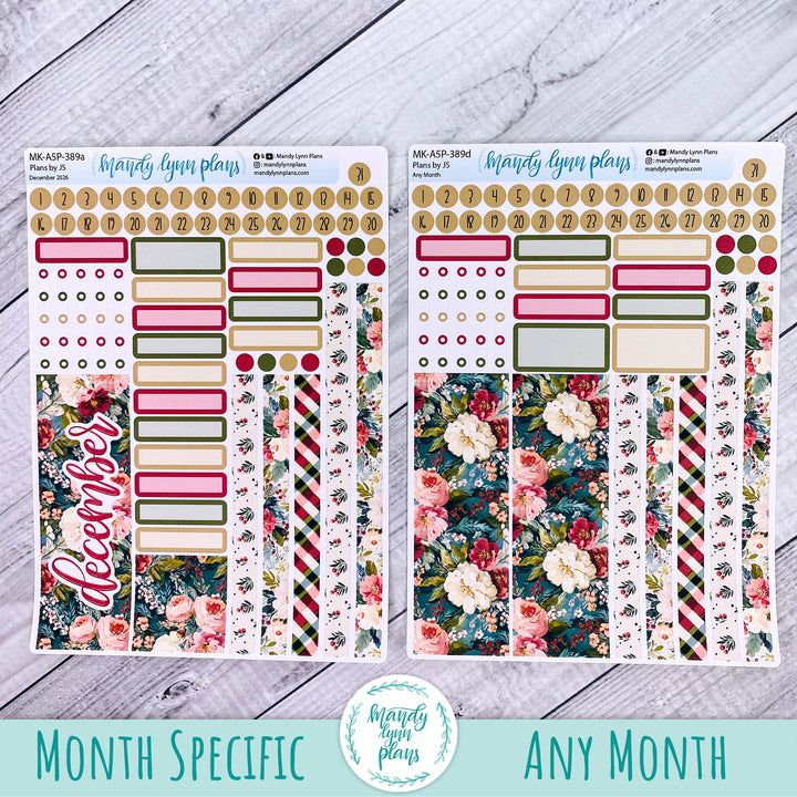 December 2026 or Any Month Monthly Kit || A5, B6, A6 Plans by Just Scribble || Holly and Ivy || 389