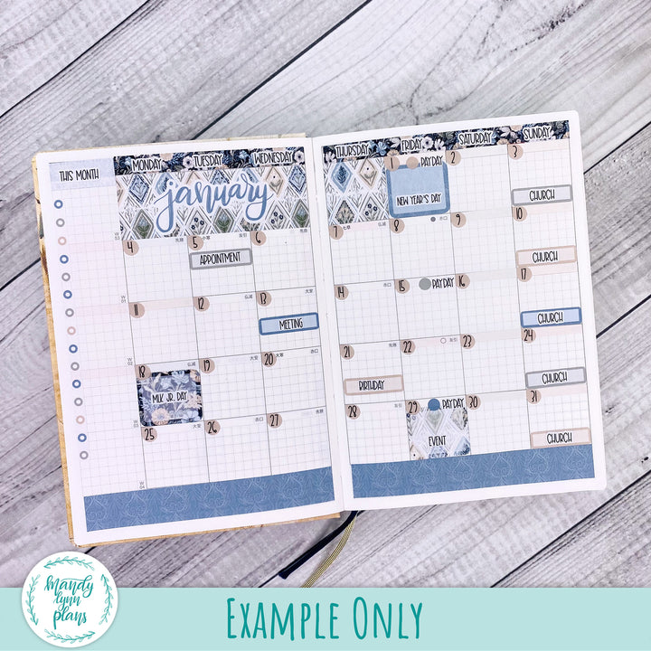 January 2027 or Any Month Monthly Kit || Hobonichi Cousin, Weeks, A6 || Midnight Meadow || 392