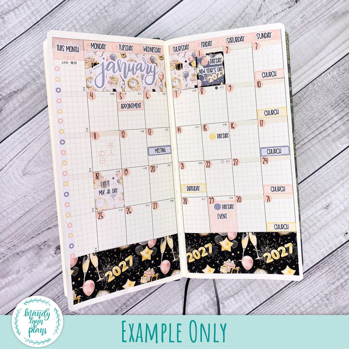 January 2027 or Any Month Monthly Kit || Hobonichi Cousin, Weeks, A6 || Midnight Meadow || 392