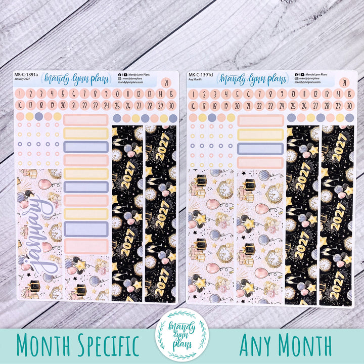 January 2027 or Any Month Monthly Kit || Hobonichi Cousin, Weeks, A6 || New Year's Party || 391