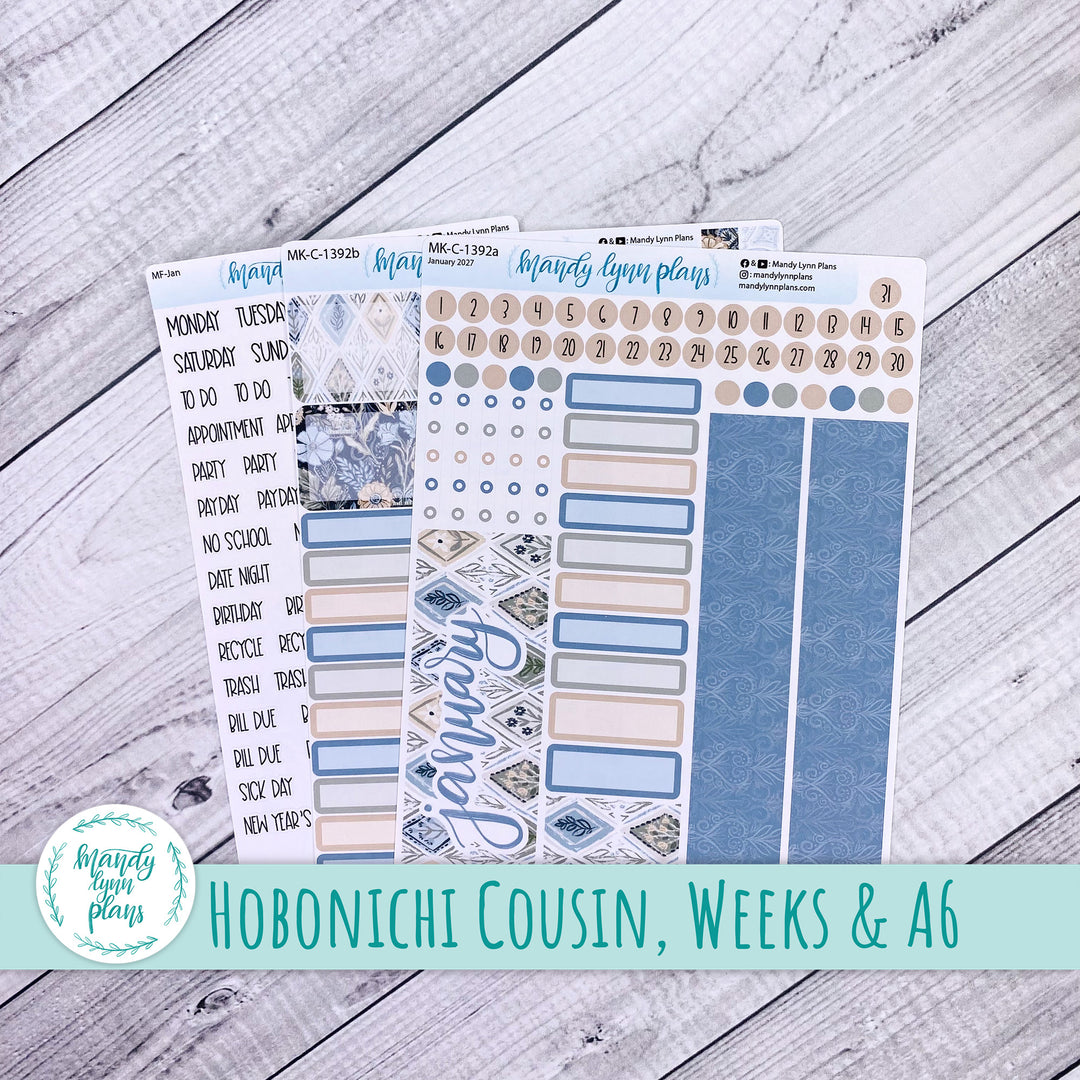 January 2027 or Any Month Monthly Kit || Hobonichi Cousin, Weeks, A6 || Midnight Meadow || 392