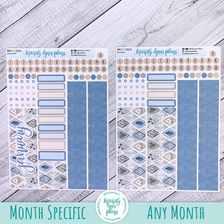 January 2027 or Any Month Monthly Kit || Hobonichi Cousin, Weeks, A6 || Midnight Meadow || 392