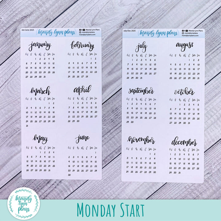 2025 Monthly Calendars || Sunday or Monday Start Future Log