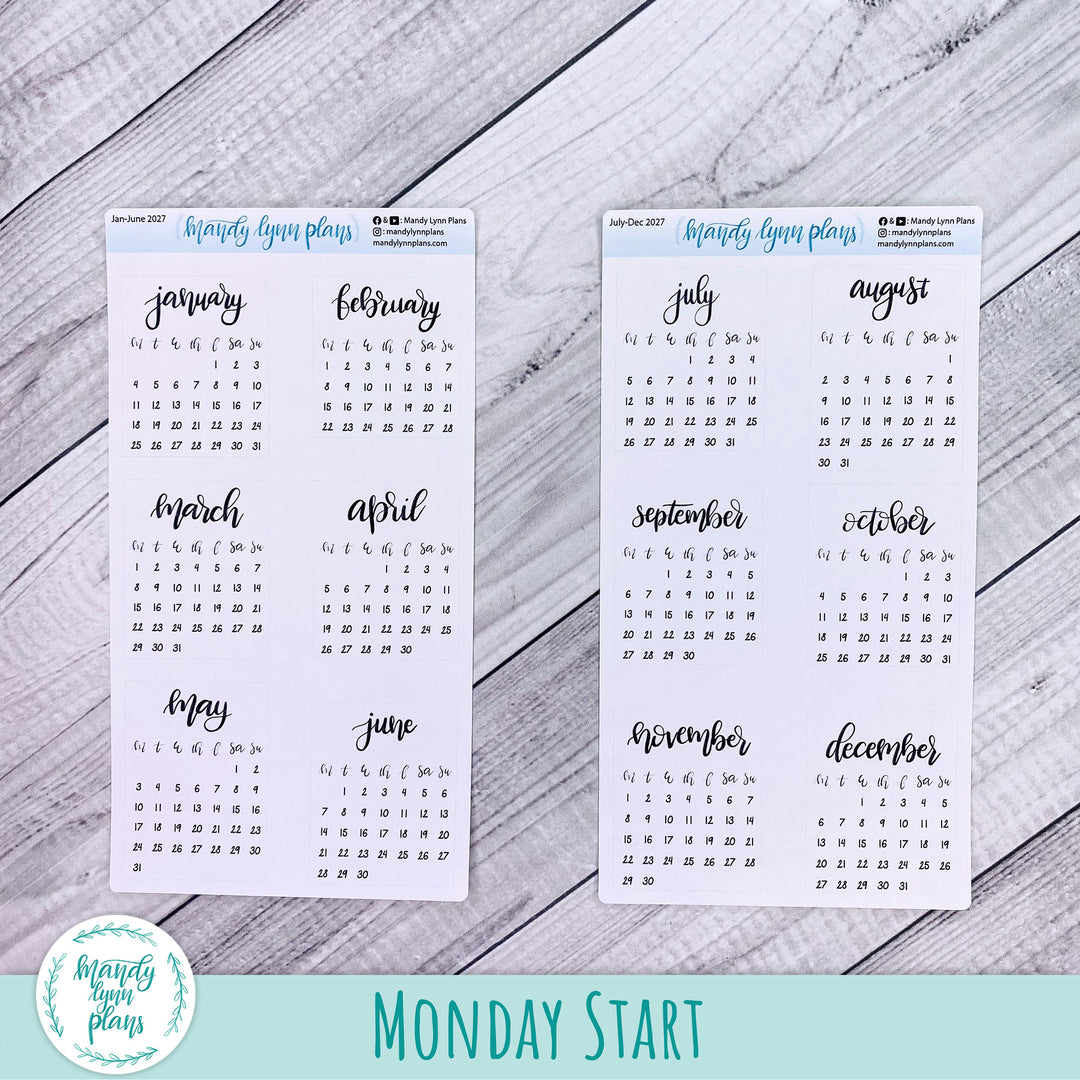 2027 Monthly Calendars || Sunday or Monday Start Future Log