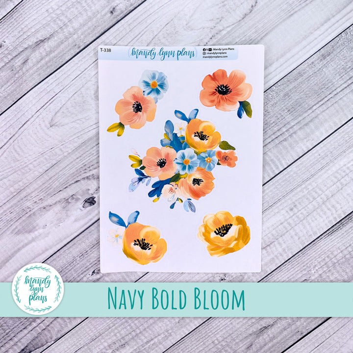 Navy Bold Bloom Large Deco || T-338