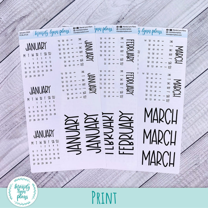 2025 Monthly Calendars || Monday Start