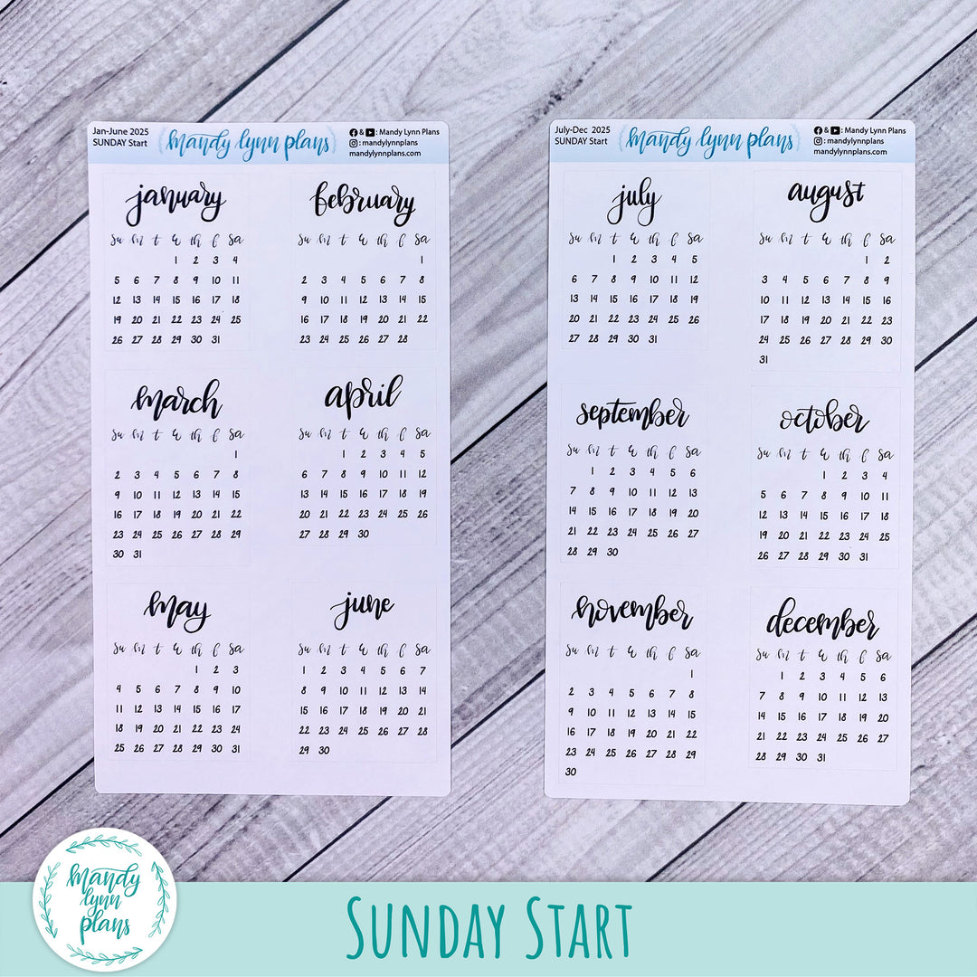 2025 Monthly Calendars || Sunday or Monday Start Future Log