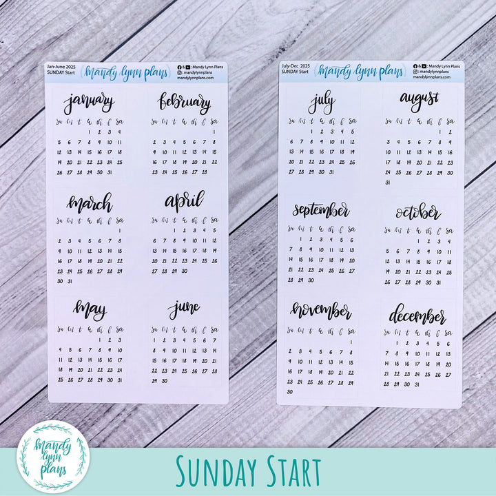 2025 Monthly Calendars || Sunday or Monday Start Future Log