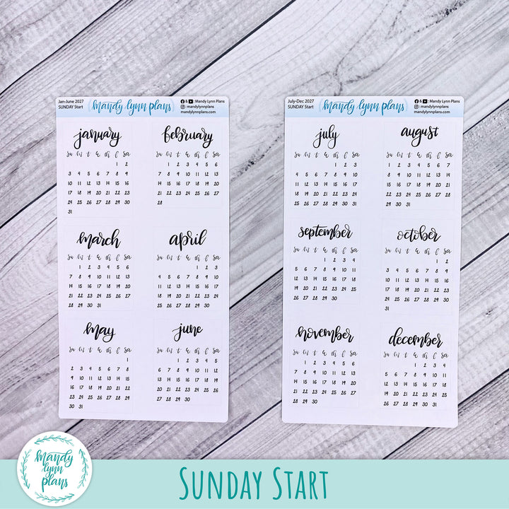 2027 Monthly Calendars || Sunday or Monday Start Future Log