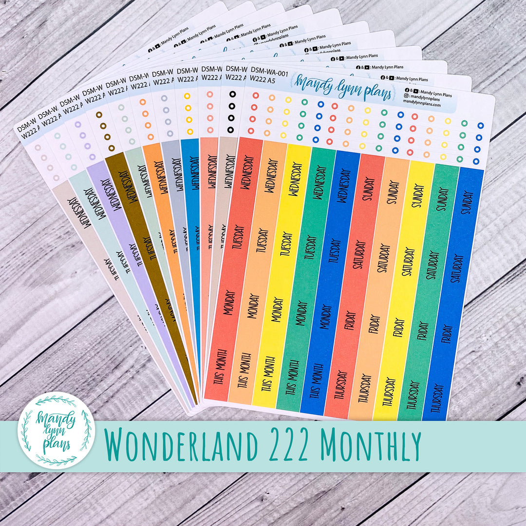 Updated 2025 Sunday or Monday Start Wonderland 222 Monthly Day Date Cover Strips