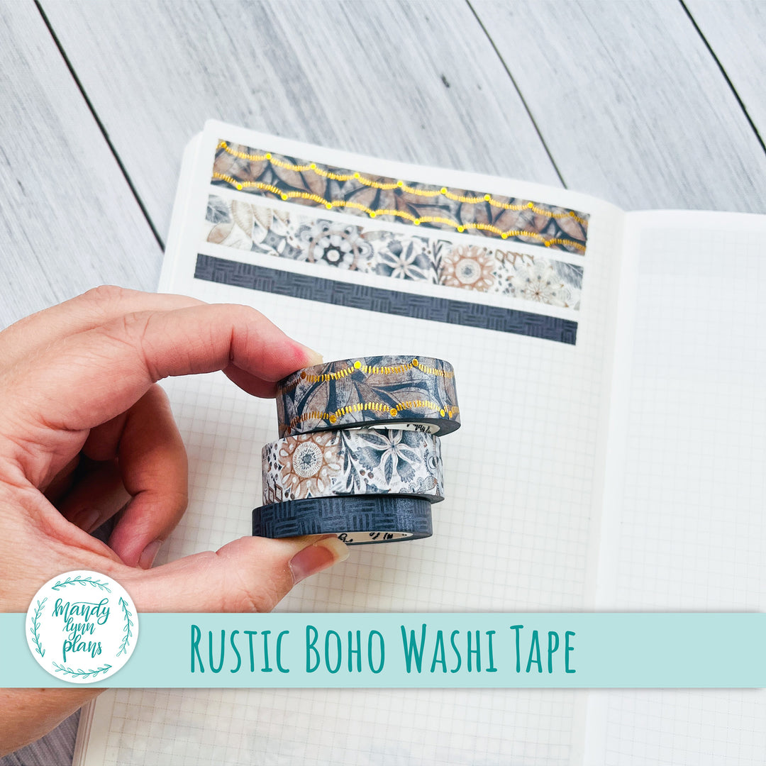 Set of 3 Washi Tape || Rustic Boho || Gold Foiled