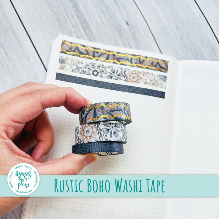 Set of 3 Washi Tape || Rustic Boho || Gold Foiled