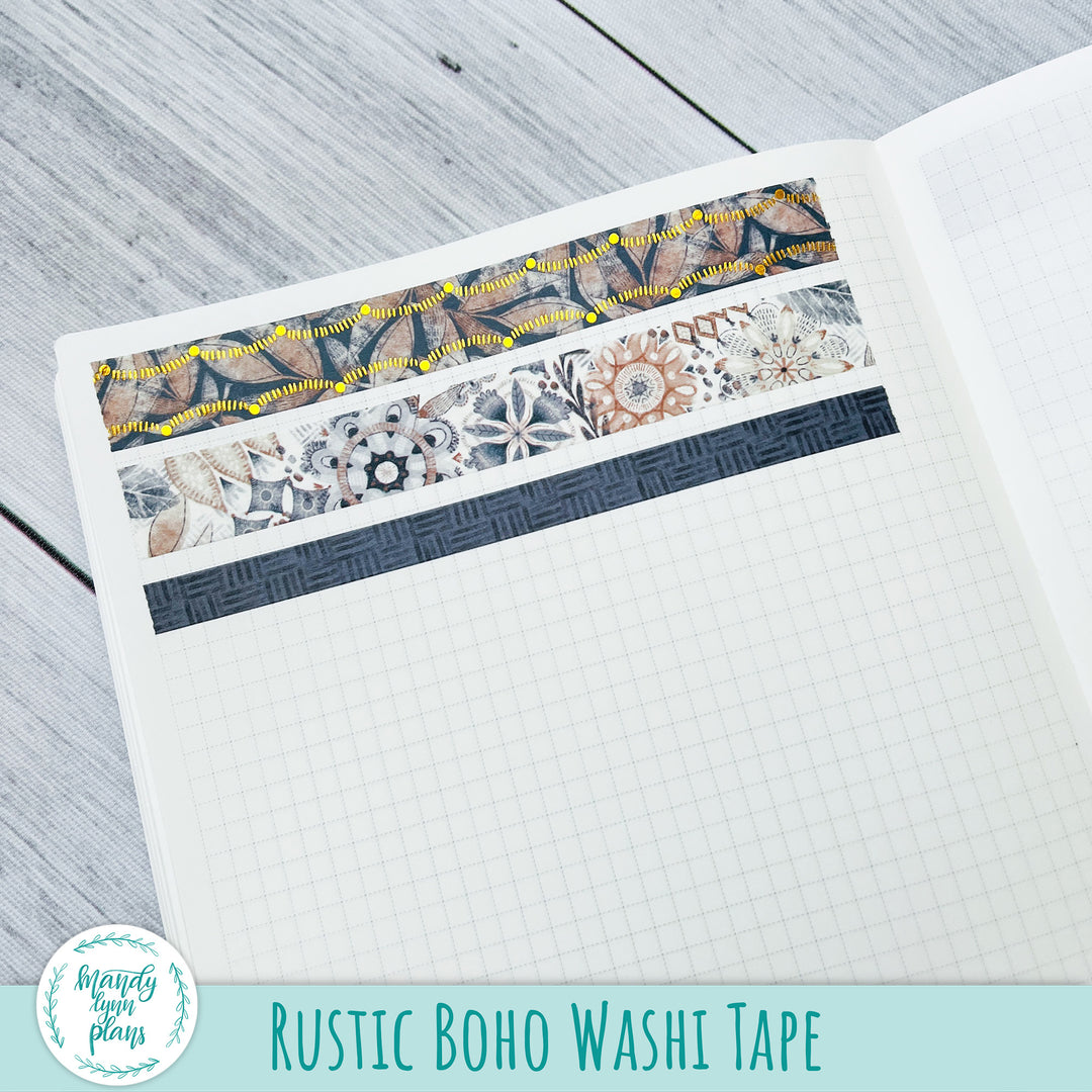 Set of 3 Washi Tape || Rustic Boho || Gold Foiled