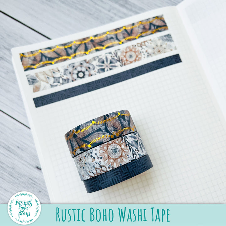 Set of 3 Washi Tape || Rustic Boho || Gold Foiled