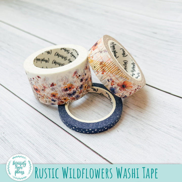 Set of 3 Washi Tape || Rustic Wildflowers || Gold Foiled