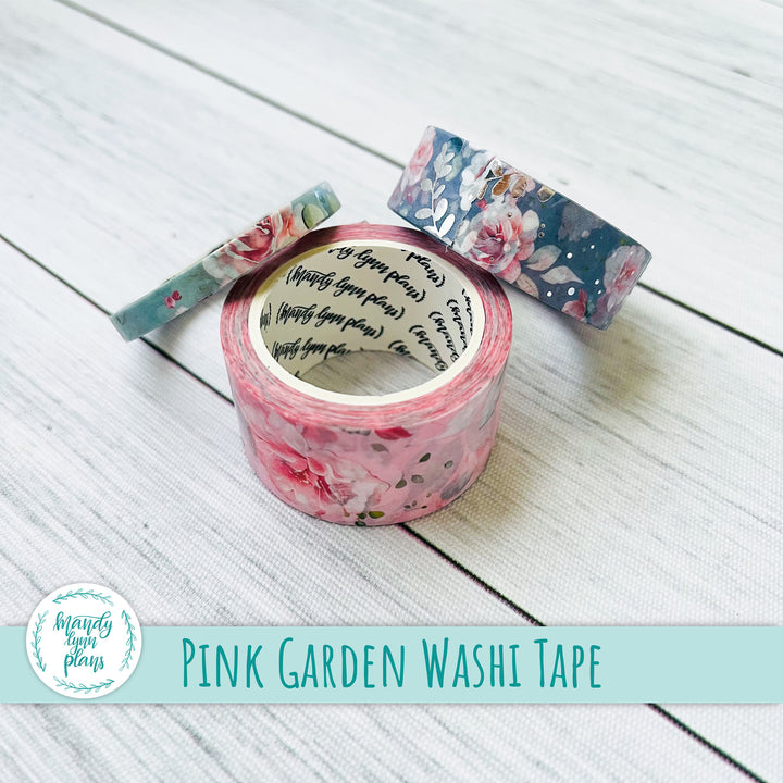 Set of 3 Washi Tape || Pink Garden || Silver Foiled