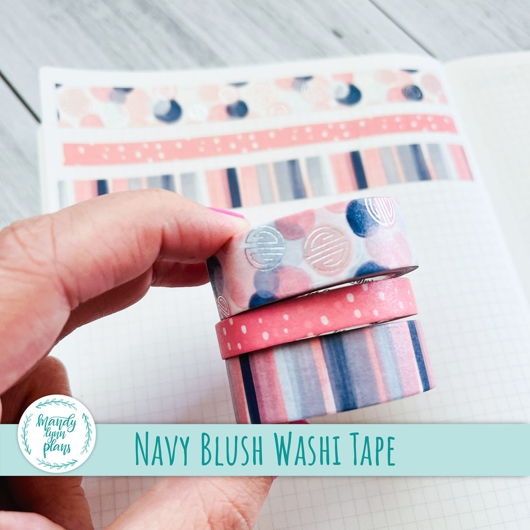 Set of 3 Washi Tape || Navy Blush || Silver Foiled