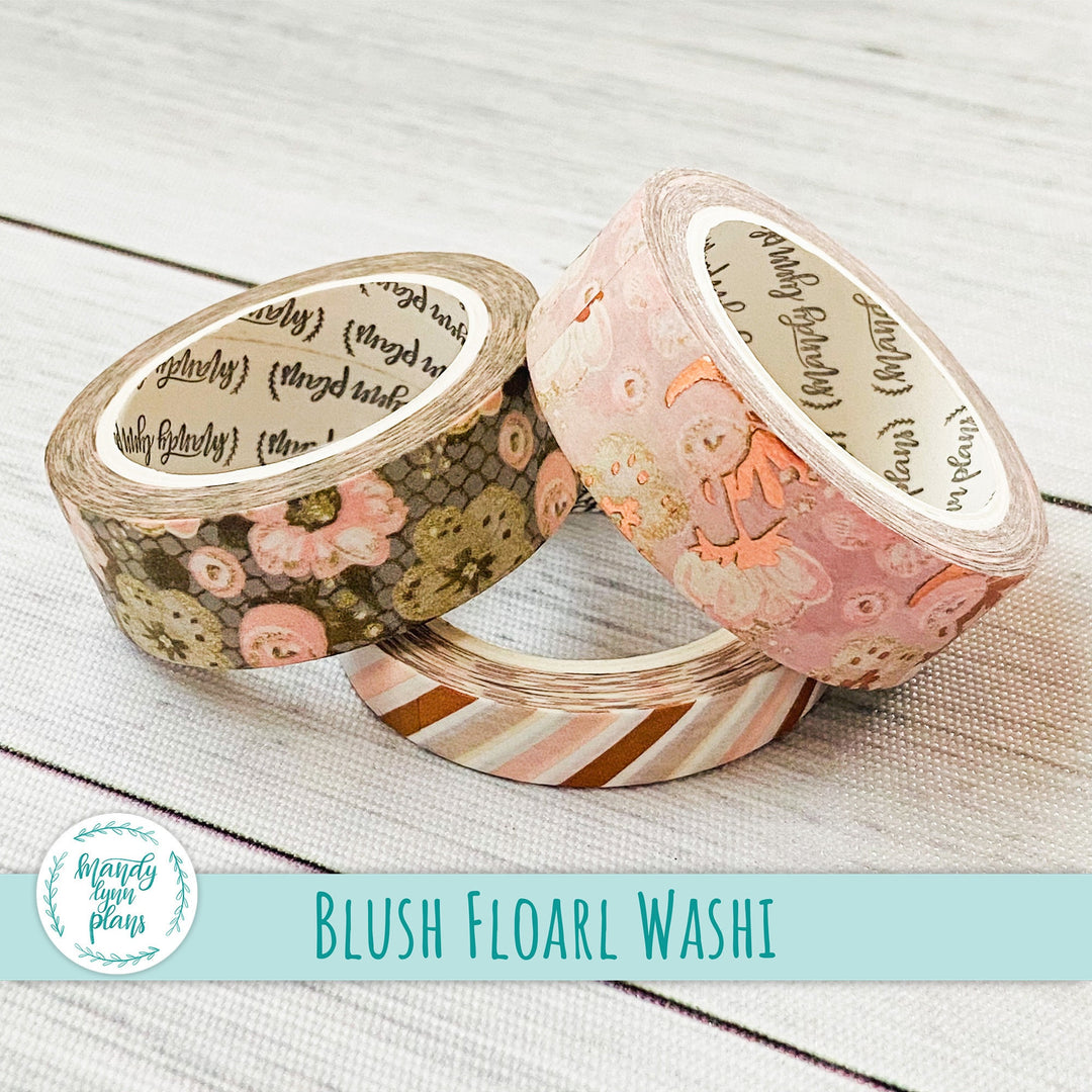 Set of 3 Washi Tape || Blush Floral || Rose Gold Foiled