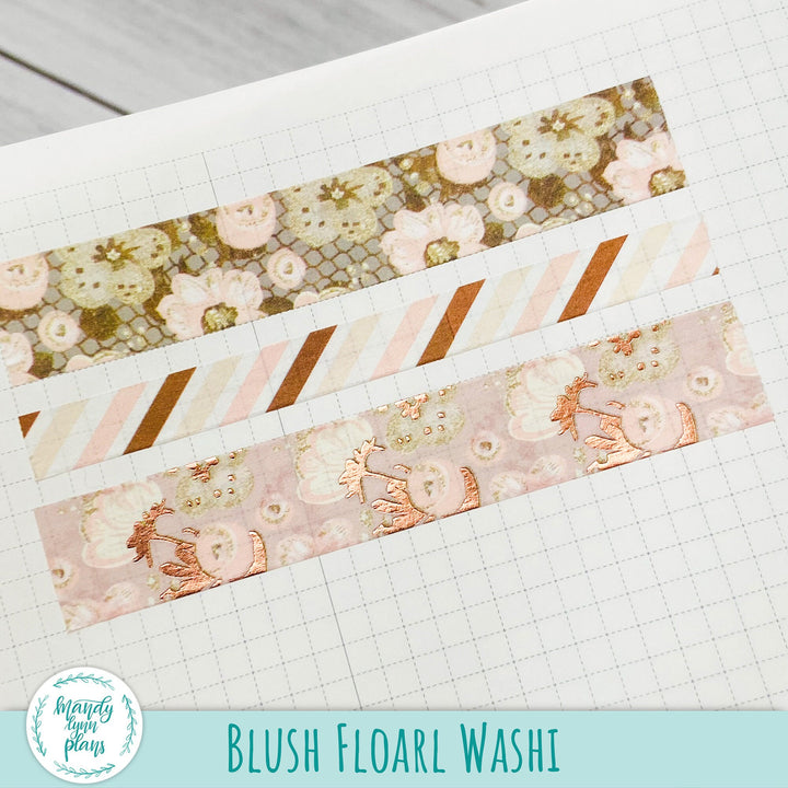 Set of 3 Washi Tape || Blush Floral || Rose Gold Foiled