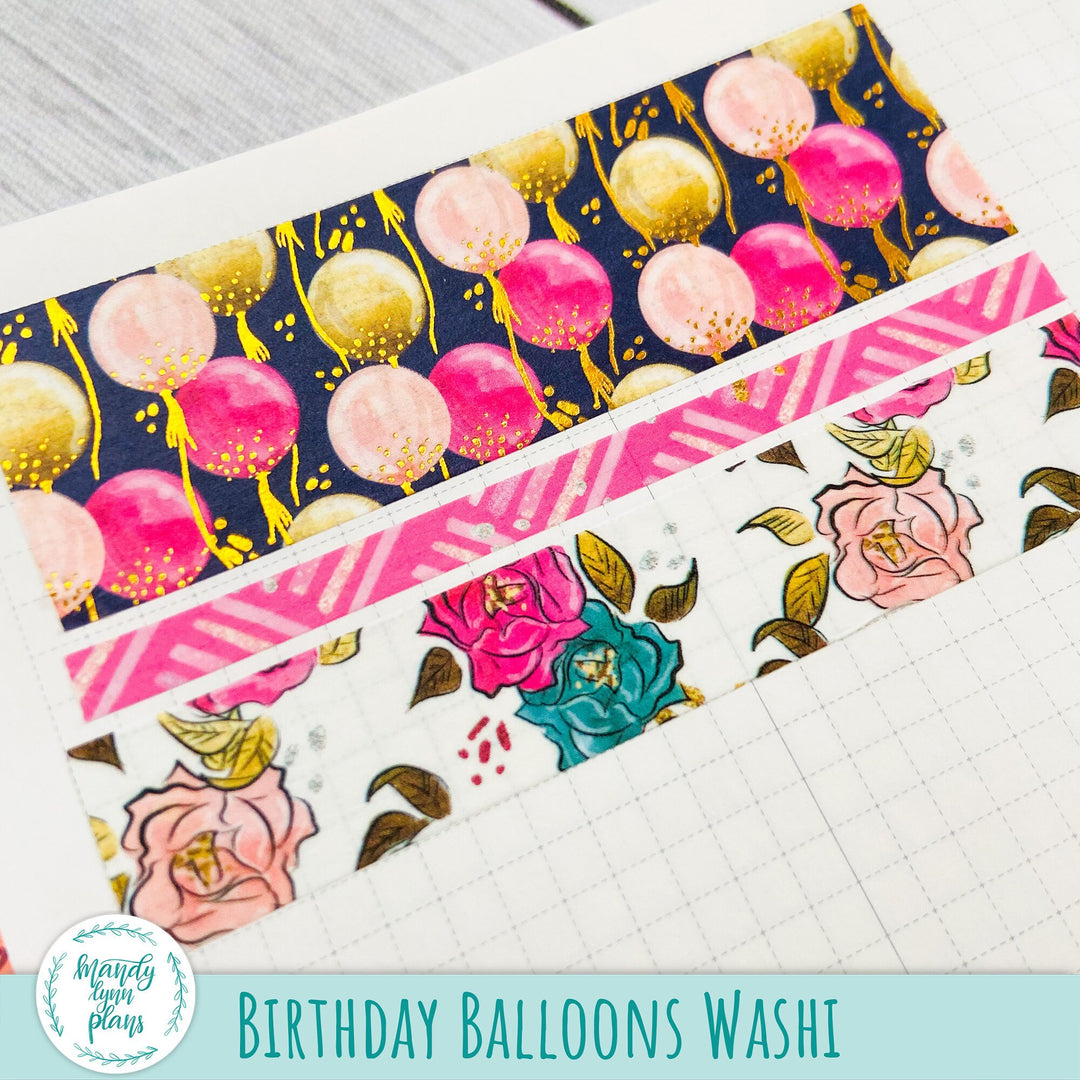 Set of 3 Washi Tape || Birthday Balloons || Gold Foiled