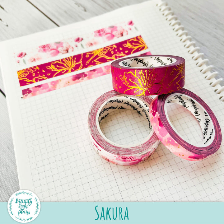 Set of 3 Washi Tape || Sakura || Gold Foiled