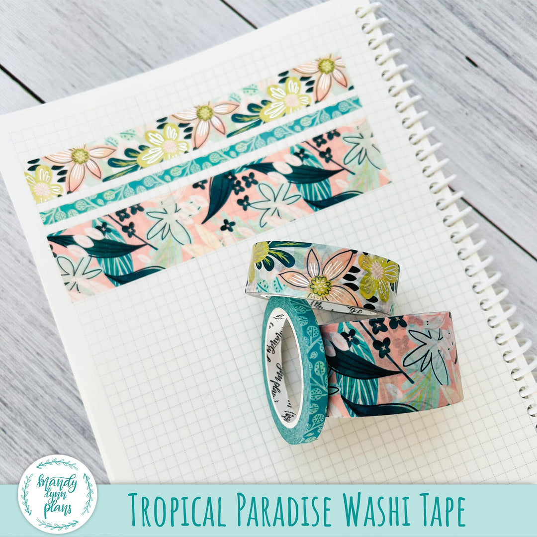 Set of 3 Washi Tape || Tropical Paradise || Silver Foiled