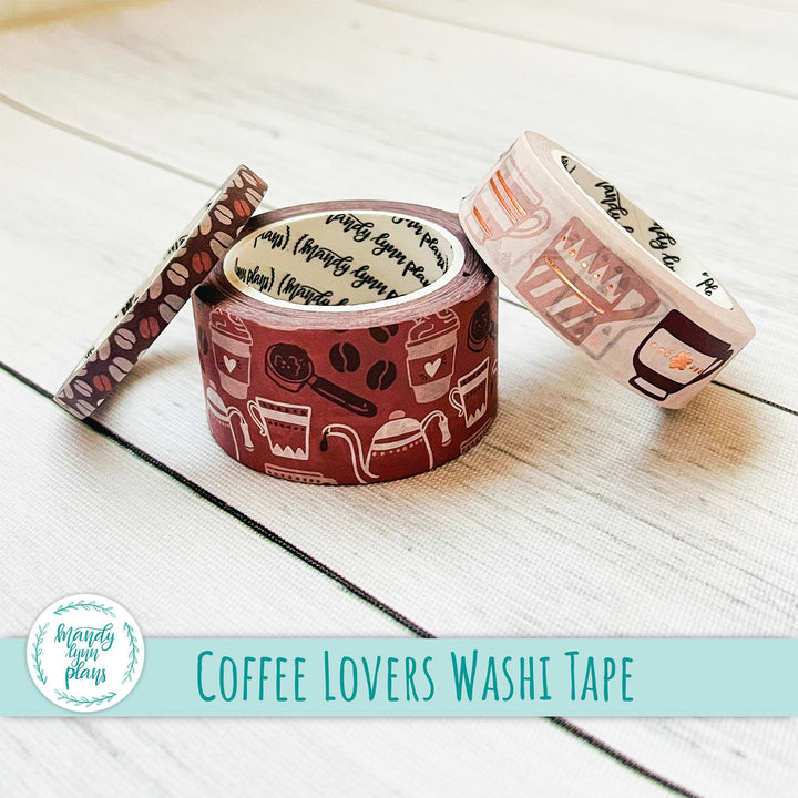 Set of 3 Washi Tape || Coffee Lovers || Rose Gold Foiled