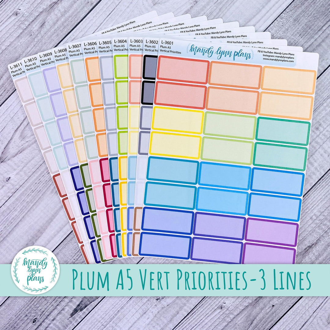 Plum A5 Vertical Priorities Labels - 3 Lines || Large Labels