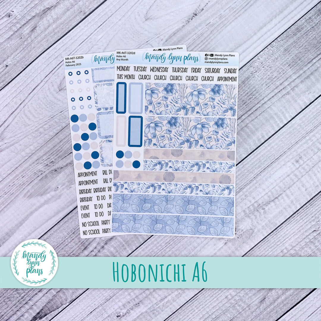 Any Month Hobonichi A6 Monthly Kit || Blue Blooms || MK-A6T-3202
