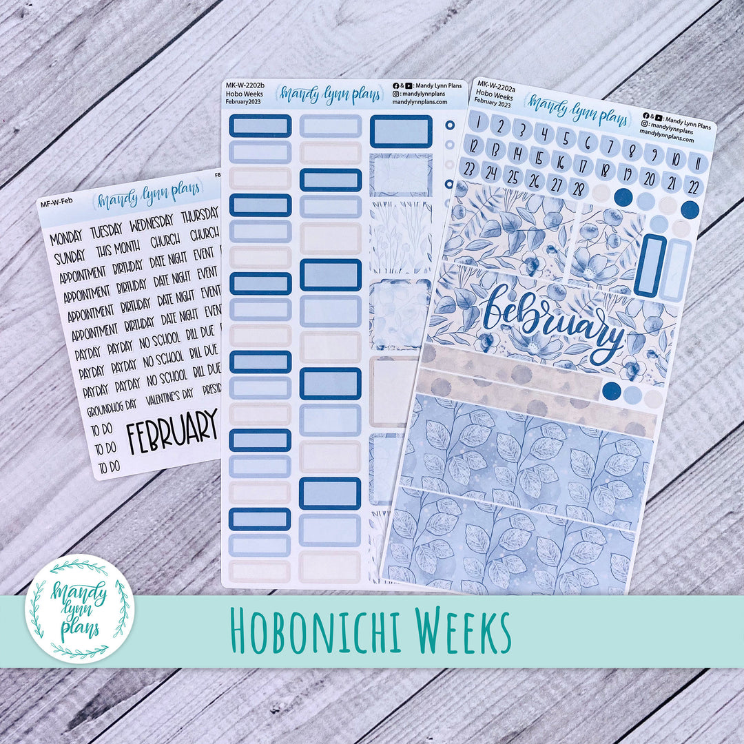 Hobonichi Weeks February 2023 Monthly Kit || Blue Blooms || MK-W-2202